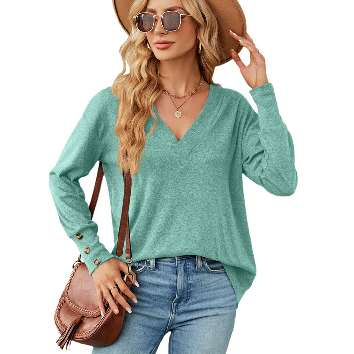 Damen oversized V-Ausschnitt Pullover mit modischen Knopfdetails Drune