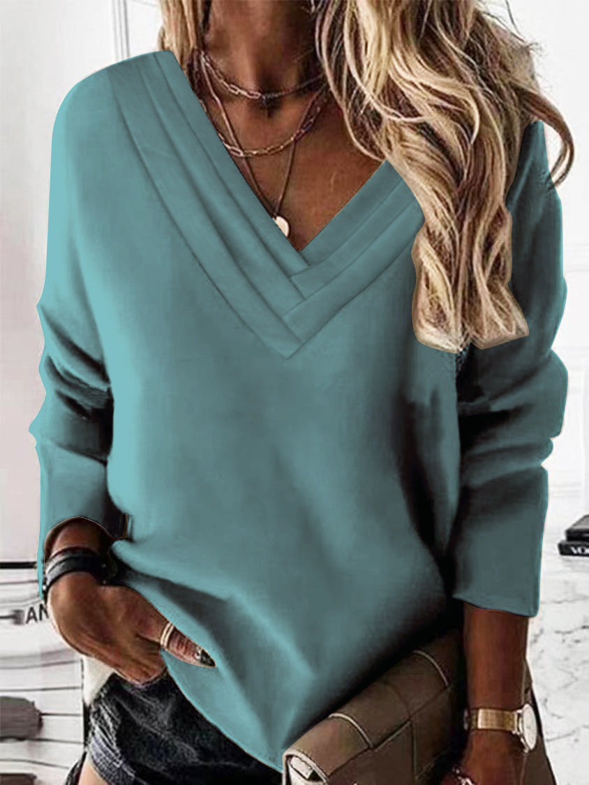 Damen V-Ausschnitt Sweatshirt mit eleganten Faltendetails Drune
