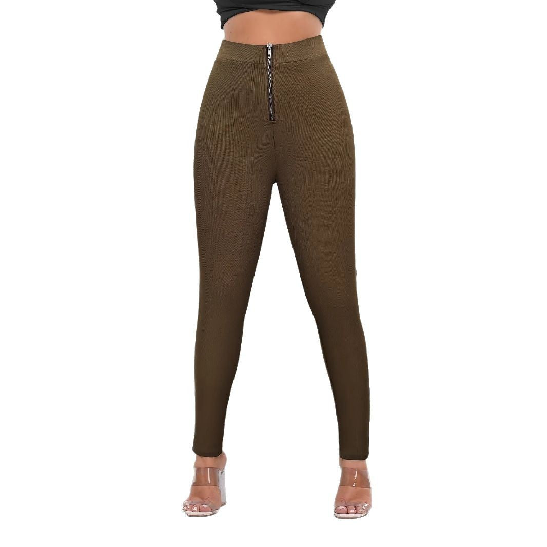 Drune | High-Waist Leggings mit strukturiertem Design und dekorativem Reißverschluss