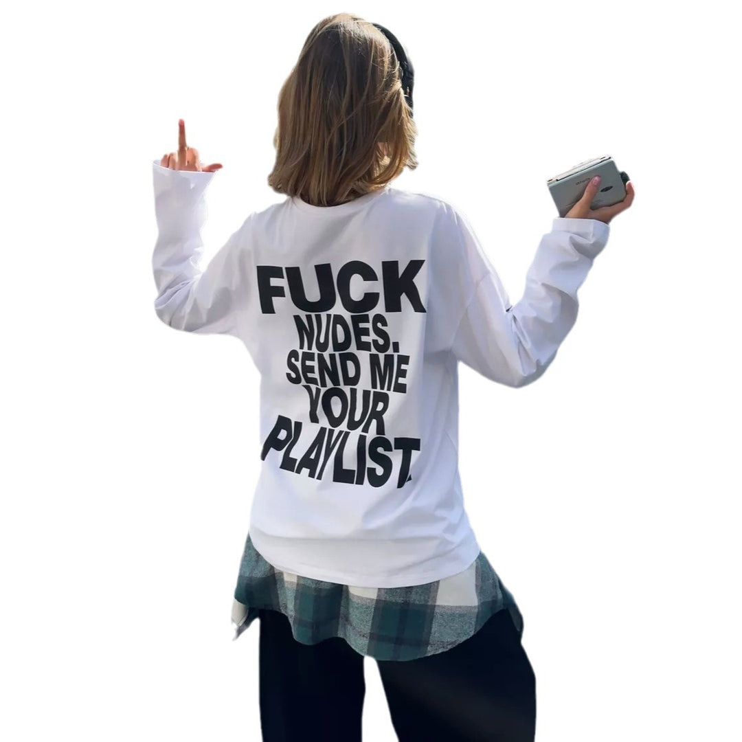 Damen Longsleeve-Shirt mit auffälligem Schriftzug Drune