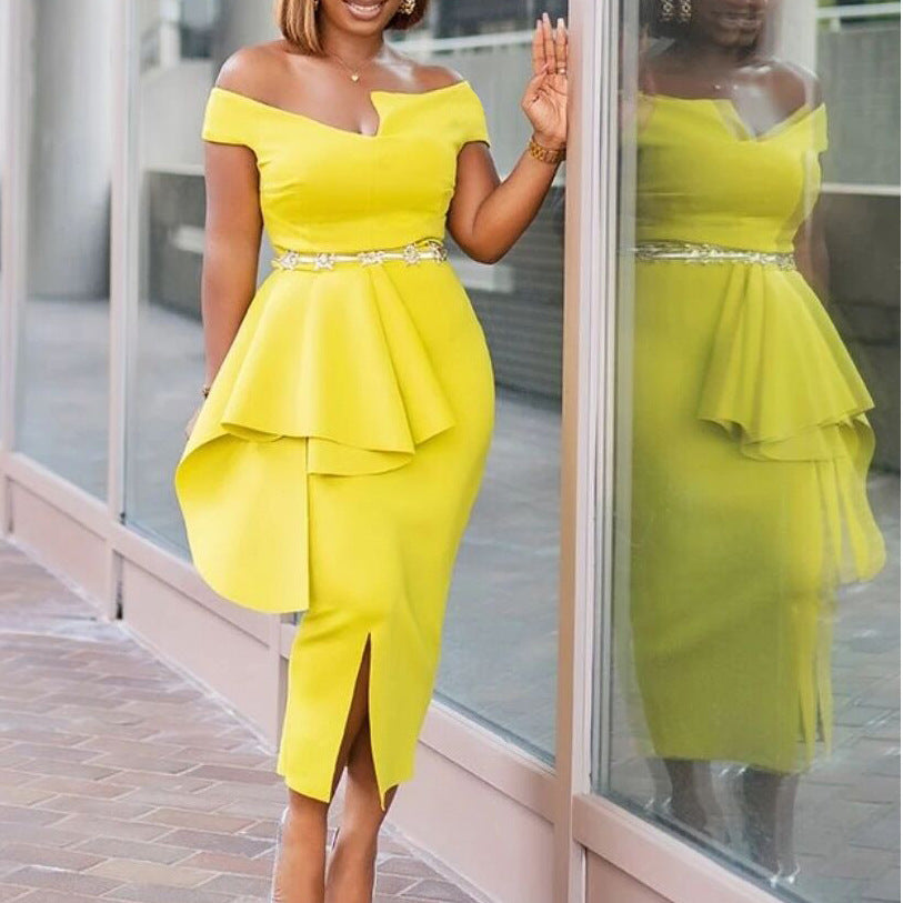 Damen Abendkleid mit asymmetrischem Saum und eleganter Drapierung Drune