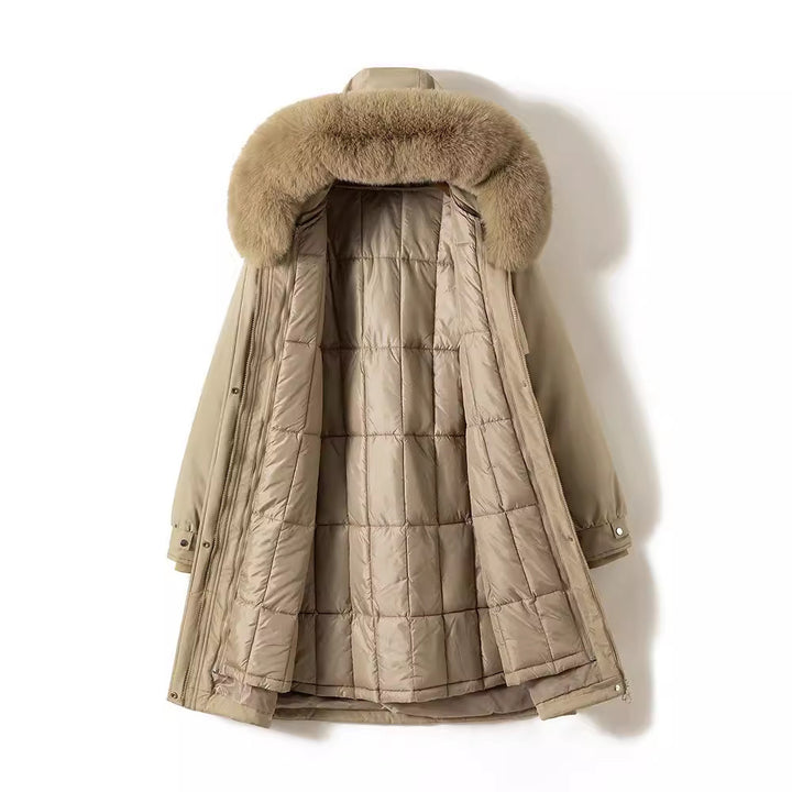 Damen nan langer wasserabweisender Parka mit voluminöser Kunstfellkapuze, taillierbarem Tunnelzug und gesteppter Thermo-Innenjacke Drune