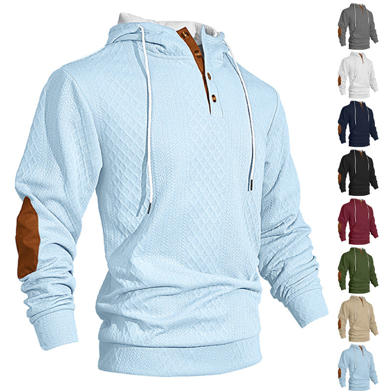 Herren nan Diamond-Struktur Kapuzenpullover mit Kurzknopfleiste, gesteppter Kapuzeninnenkante und Wildleder-Ellbogenpatch Drune