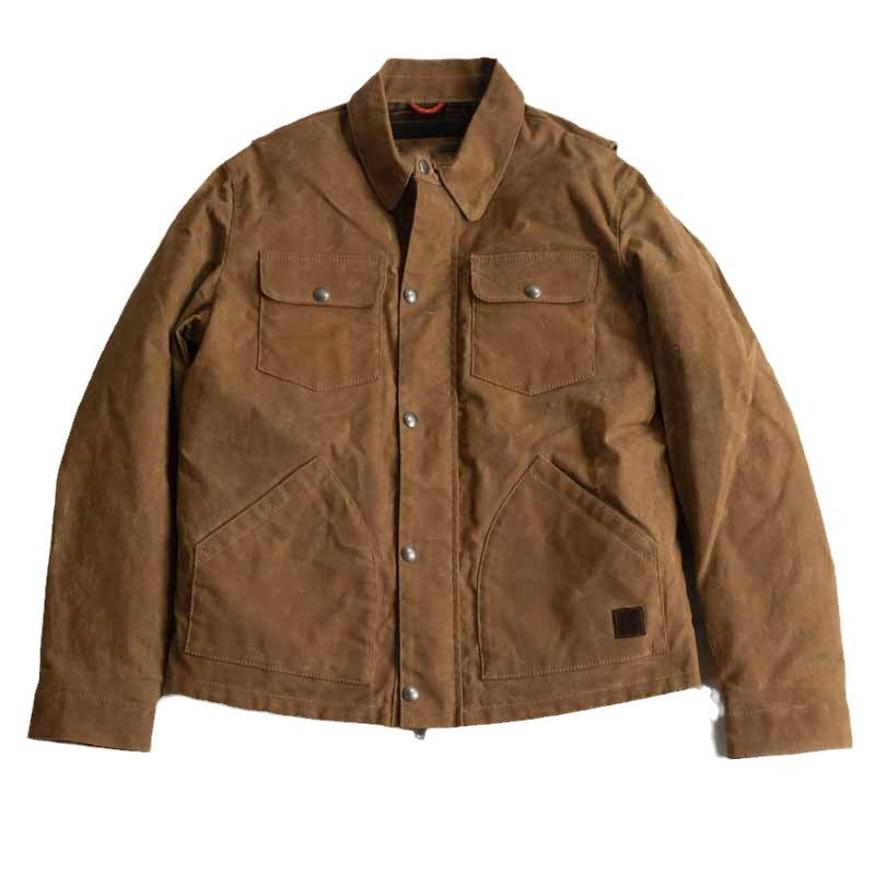 Herren Gewachste Canvas-Arbeiterjacke mit Klappentaschen und Druckknopfverschluss Drune