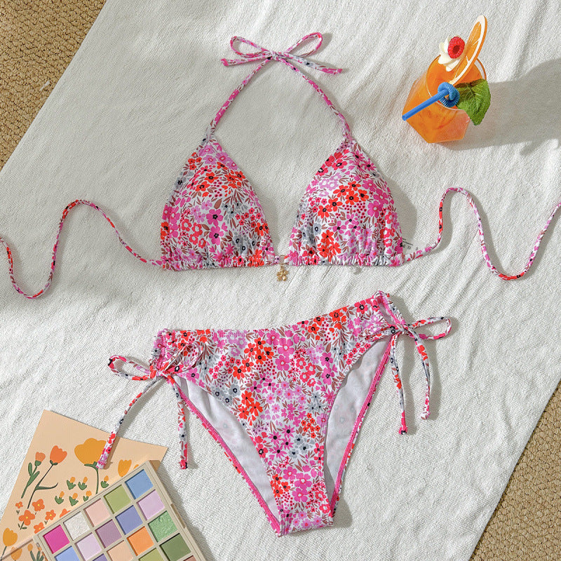 Damen Triangel-Bikini mit verstellbaren Trägern und floralen Akzenten Drune
