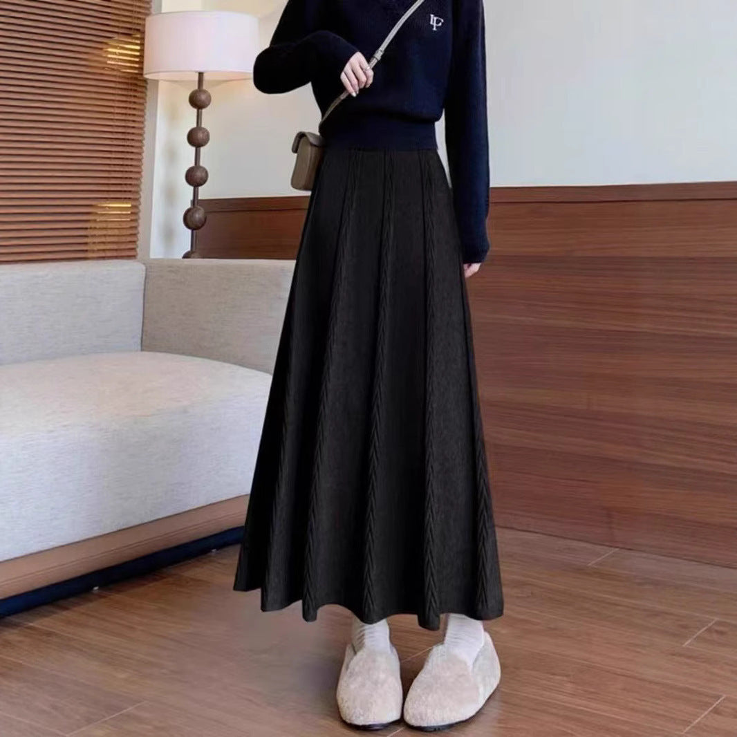 Damen Eleganter Midirock mit feinem Zopfmuster Drune