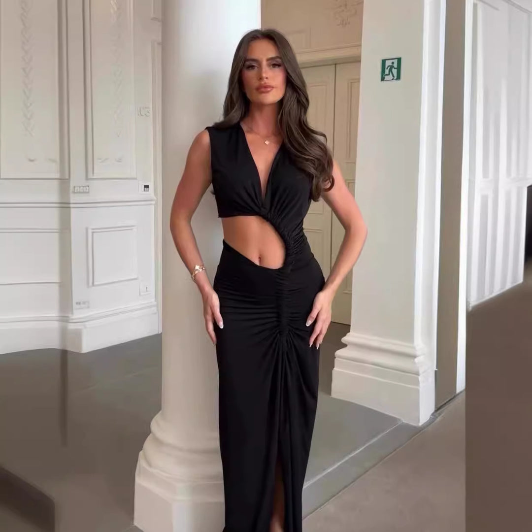 Damen Schnittiges Maxikleid mit innovativem Wickeldesign und figurbetontem Look Drune