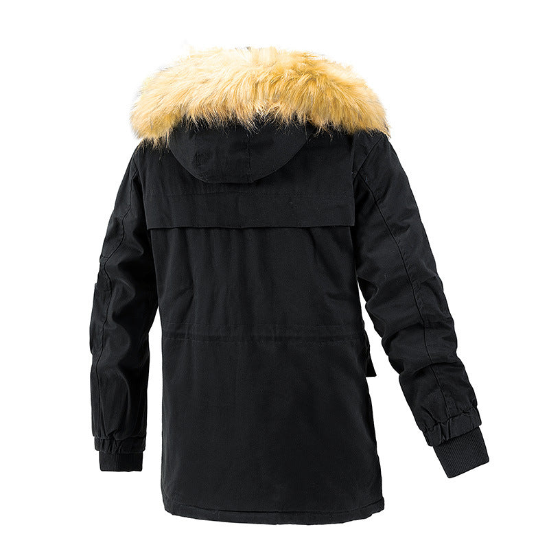 Herren Winterschutz-Parka mit wärmendem Teddyfutter abnehmbarer Kunstfellkapuze und verstärkten Utility-Taschen Drune