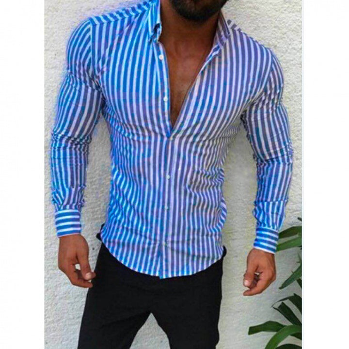 Herren Figurbetontes Button-Down-Hemd mit vertikalen Kontraststreifen und tailliertem Schnitt Drune