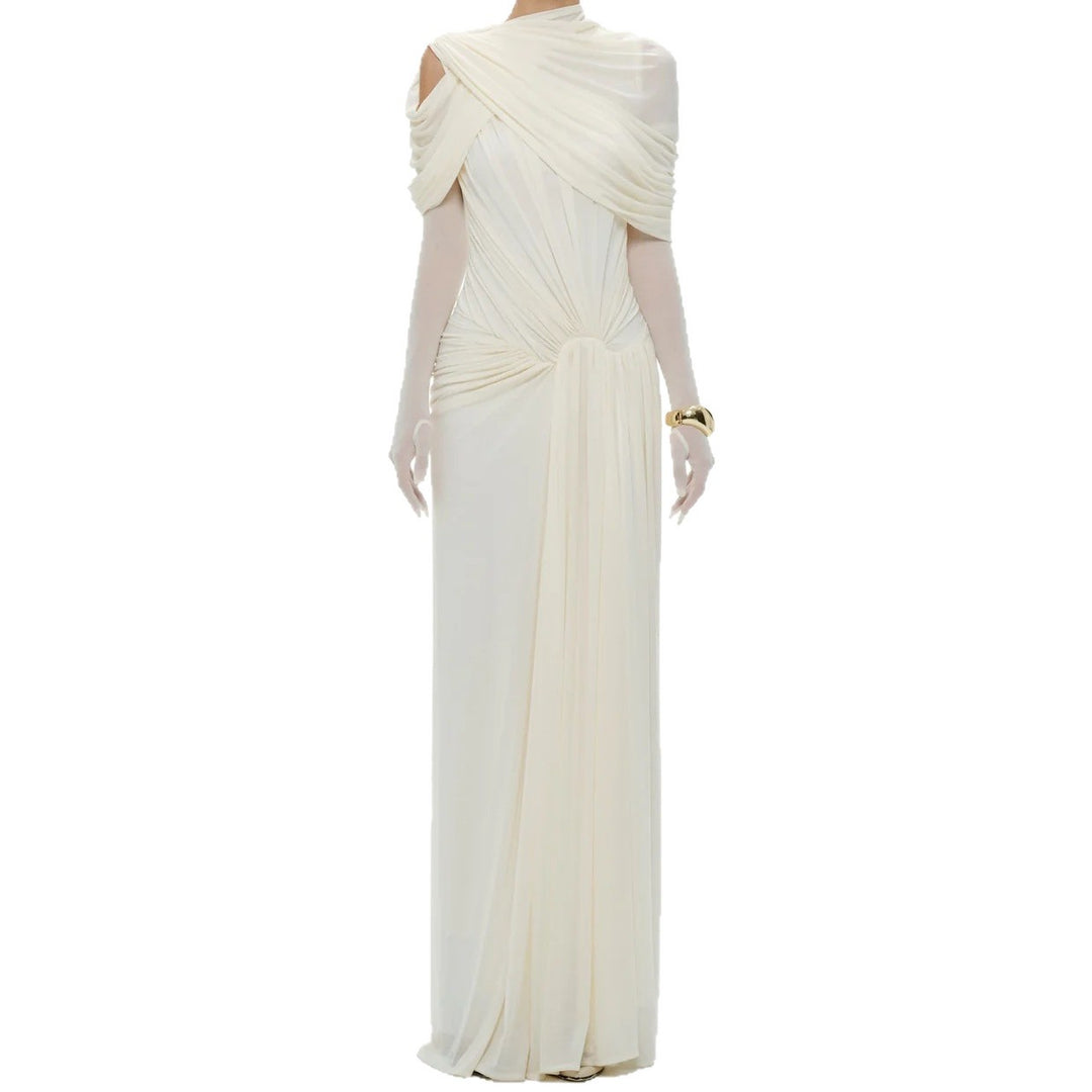 Damen elegantes Maxikleid mit innovativen Drapierungsdetails und asymmetrischem Oberteil Drune
