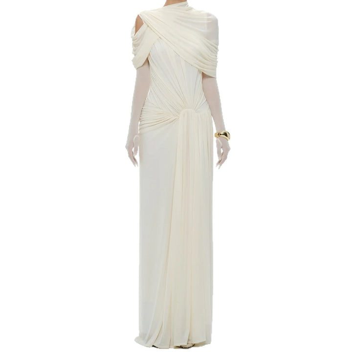 Damen elegantes Maxikleid mit innovativen Drapierungsdetails und asymmetrischem Oberteil Drune