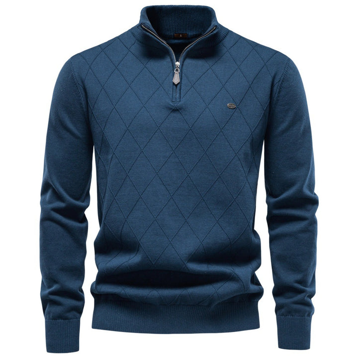 Herren Strickpullover mit Troyerkragen und Rautenmuster Drune