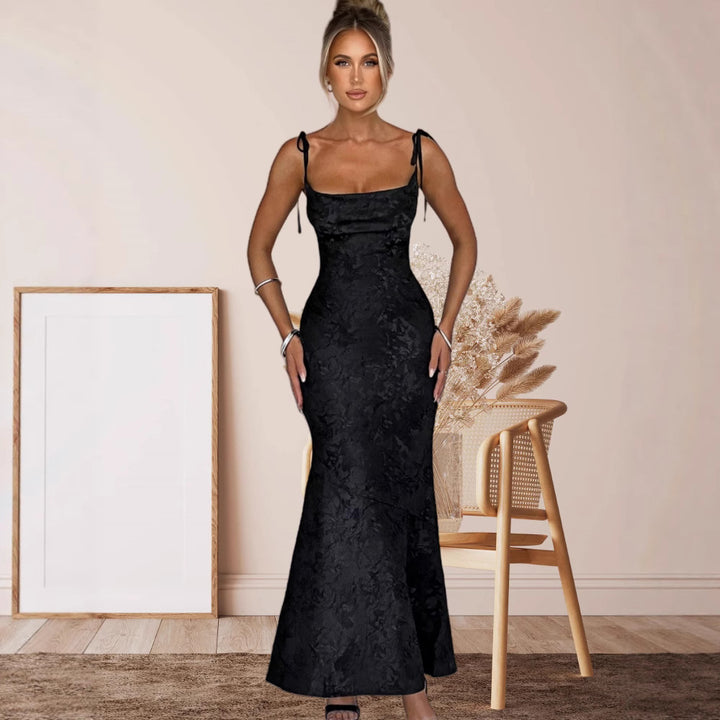 Damen Etuikleid mit floralem Jacquardmuster und verstellbaren Spaghetti-Trägern Drune