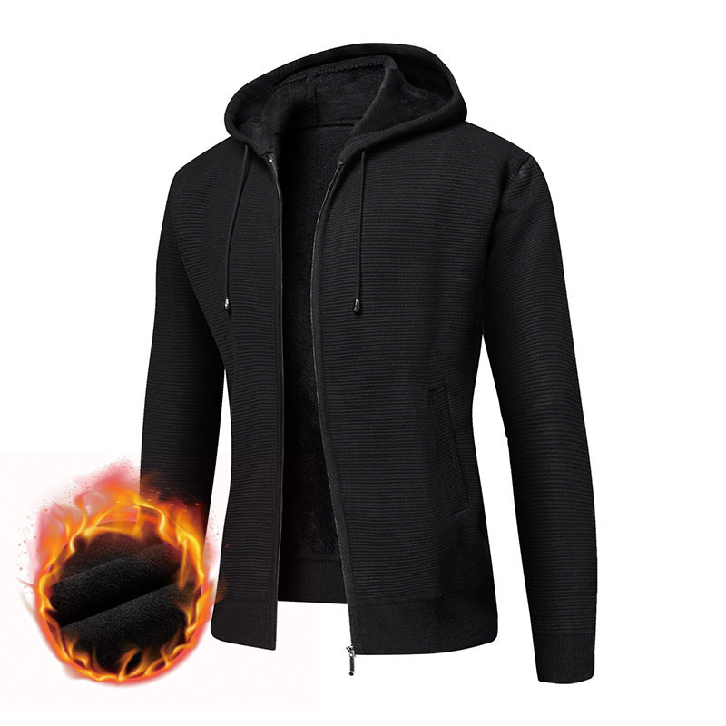 Herren fleecegefütterte Kapuzenjacke mit modischem Rippdesign Drune