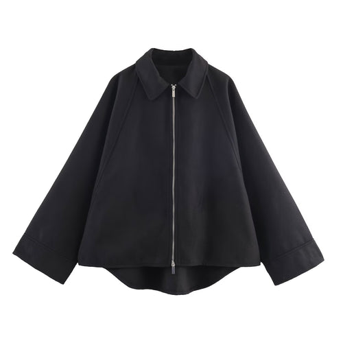 Damen minimalistische Übergangsjacke mit hohem Kragen Drune