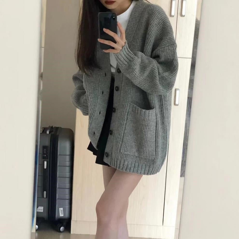 Damen Kuschelige Strickjacke mit großen Taschen und Knopfdetail Drune
