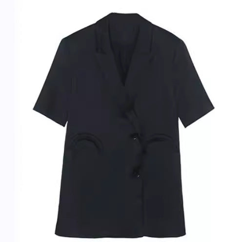 Damen Eleganter Satin-Blazer mit doppelter Knopfleiste Drune