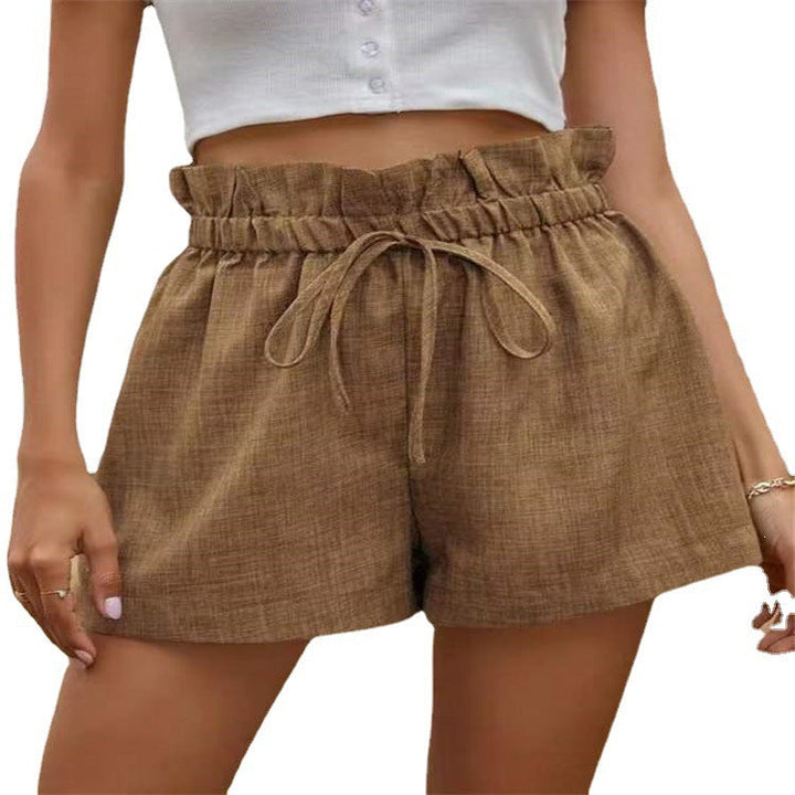 Damen luftige Leinen-Shorts mit elastischem Bund und Kordelzug Drune
