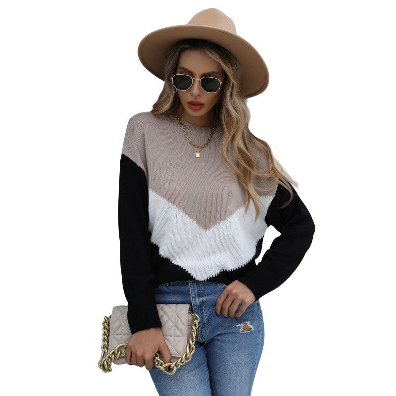 Damen Feinstrick-Pullover mit Chevrondessin, Rundhalsausschnitt und lockerer Silhouette Drune