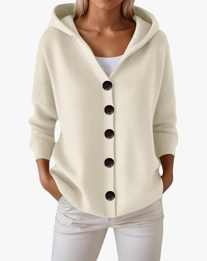Damen Kapuzen-Strickjacke mit großen Holzknöpfen und seitlichen Eingrifftaschen Drune