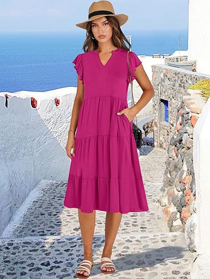 Damen Freizeit-Maxikleid mit überraschenden Rüschendetails und praktischen Taschen Drune