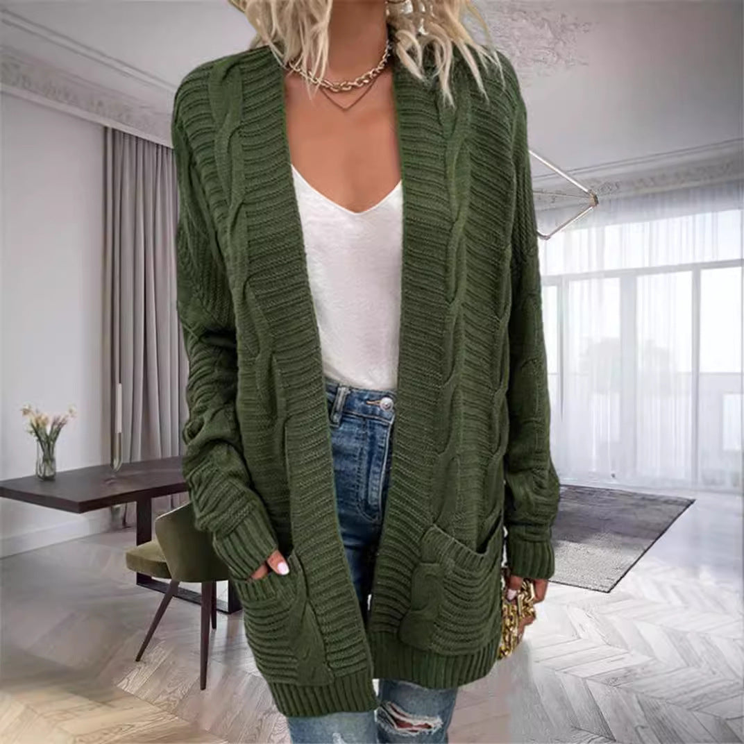Damen Grobstrick-Cardigan mit strukturierten Ärmeln und tiefen Taschen Drune