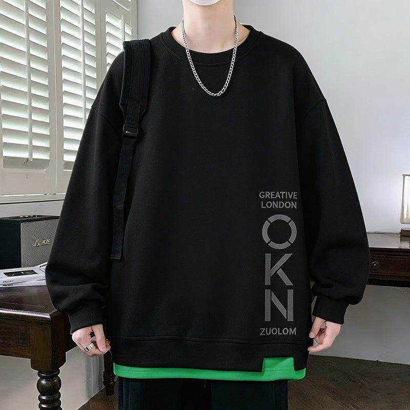 Herren Oversize‑Sweatshirt mit kontrastierenden Ärmeln, Rundhalsausschnitt & Labelpatch Drune