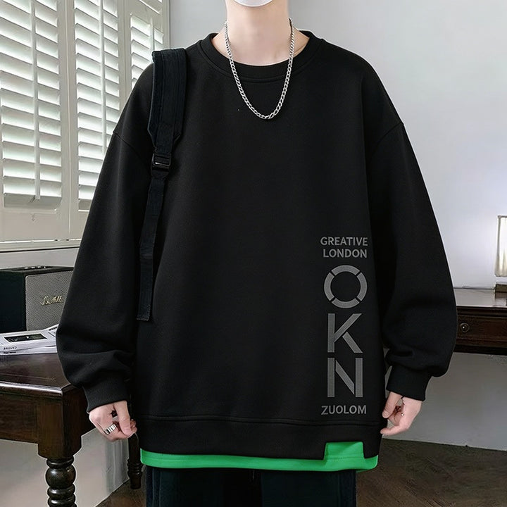 Herren Oversize‑Sweatshirt mit kontrastierenden Ärmeln, Rundhalsausschnitt & Labelpatch Drune