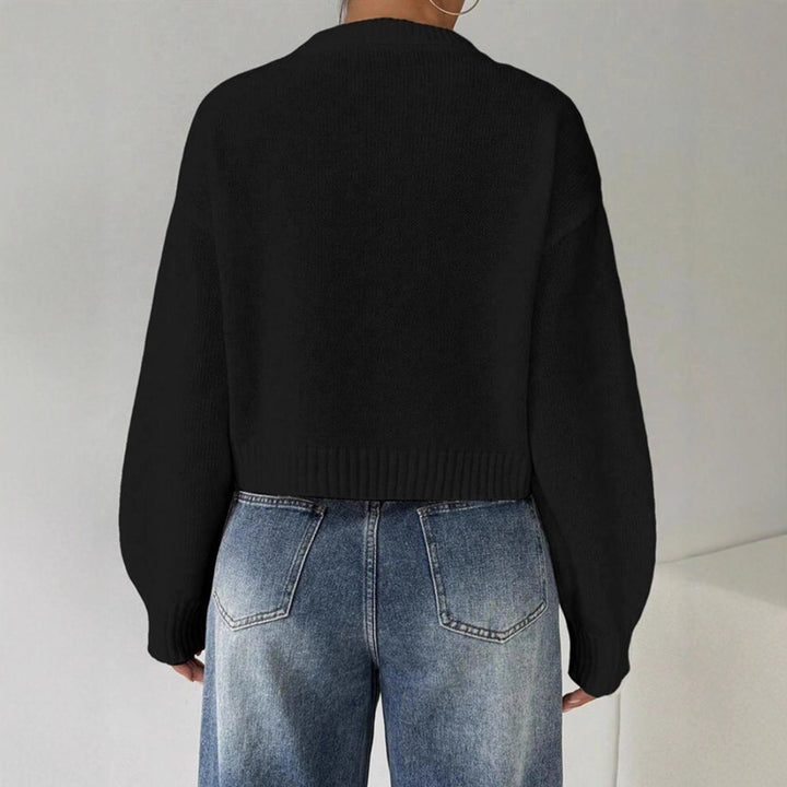Damen Kurz-Cropped Pullover aus feinem Strick mit Ballonärmeln und geripptem Bund Drune