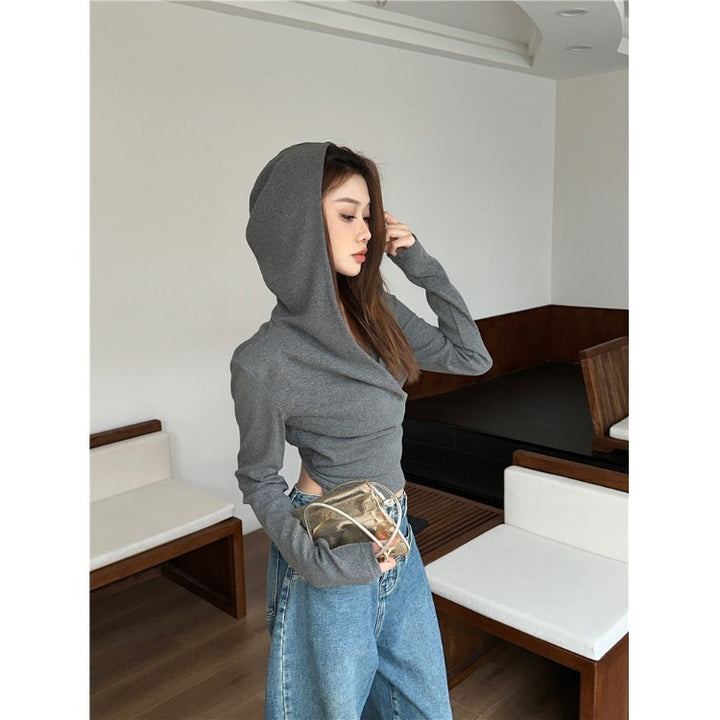 Damen modisches Langarm-Crop-Hoodie Drune