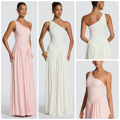 Damen Elegantes asymmetrisches Maxikleid mit fließendem Rock und raffinierten Drapierungsdetails Drune