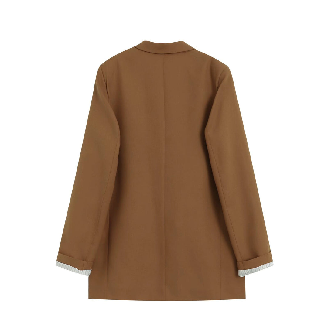 Damen Doppelreihiger Longblazer mit aufgesetzten Taschen und Umschlagärmeln Drune