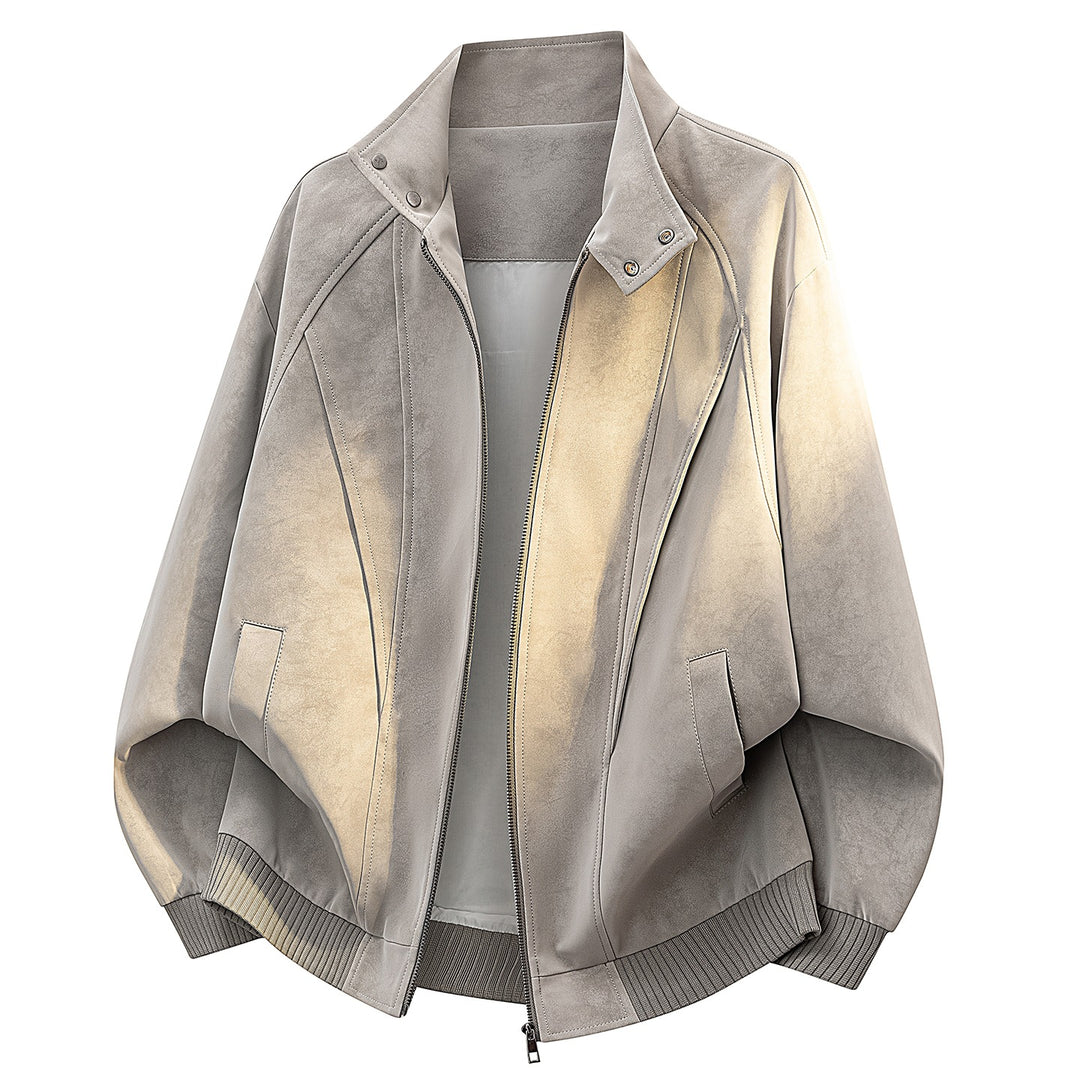 Damen Oversize Velours-Optik Bomberjacke mit Stehkragen, Druckknopfblende & Rippsaum Drune