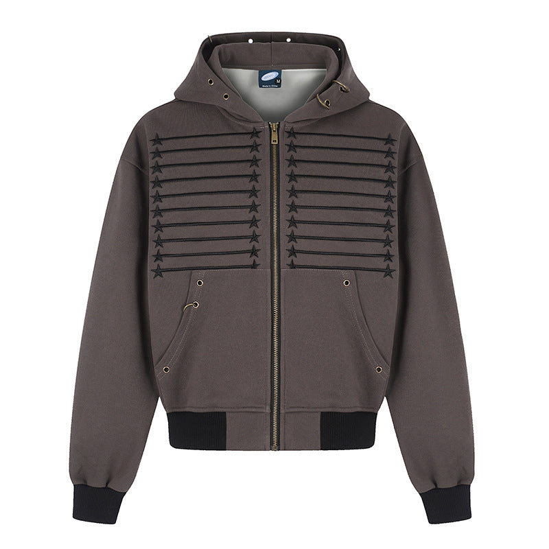 Damen Kapuzen‑Sweatjacke im Boxy‑Schnitt mit Stern‑Ziernähten, Metallösen und Kängurutaschen Drune