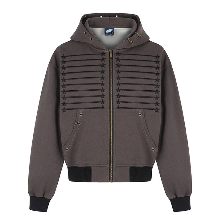 Damen Kapuzen‑Sweatjacke im Boxy‑Schnitt mit Stern‑Ziernähten, Metallösen und Kängurutaschen Drune