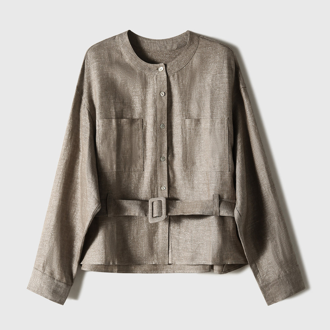 Damen Modische Oversized-Bluse mit Gürtel Drune
