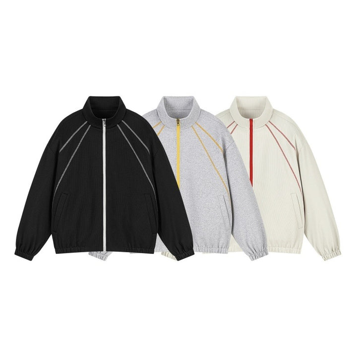 Unisex Oversize-Struktur-Trackjacke mit Stehkragen, Reißverschluss & Flatlock‑Details Drune
