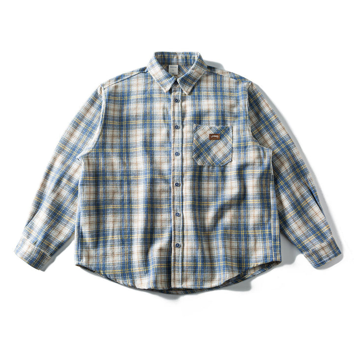 Unisex Lockeres Karomuster-Flanellhemd im Overshirt-Stil mit abgerundetem Saum Drune