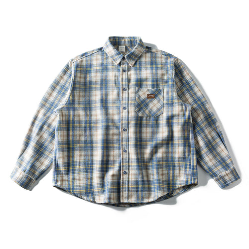 Unisex Lockeres Karomuster-Flanellhemd im Overshirt-Stil mit abgerundetem Saum Drune