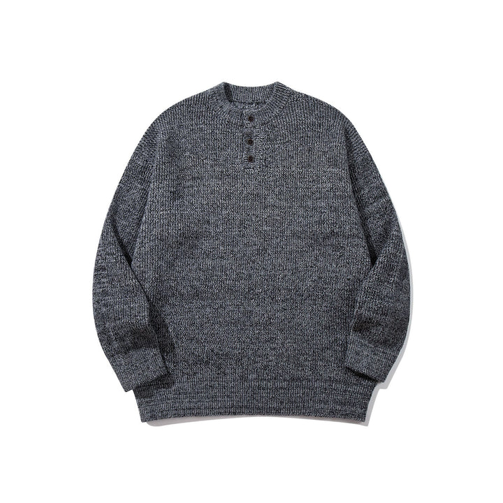 Herren Grobstrick-Henleypullover mit halber Knopfleiste und Rippbündchen Drune