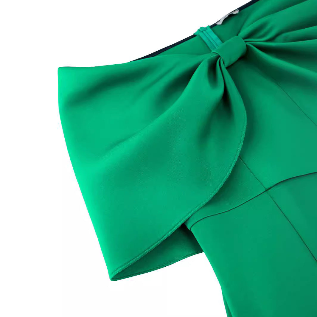 Damen figurbetontes Abendkleid mit abnehmbarem Tüllüberwurf und Schleifen-Detail Drune