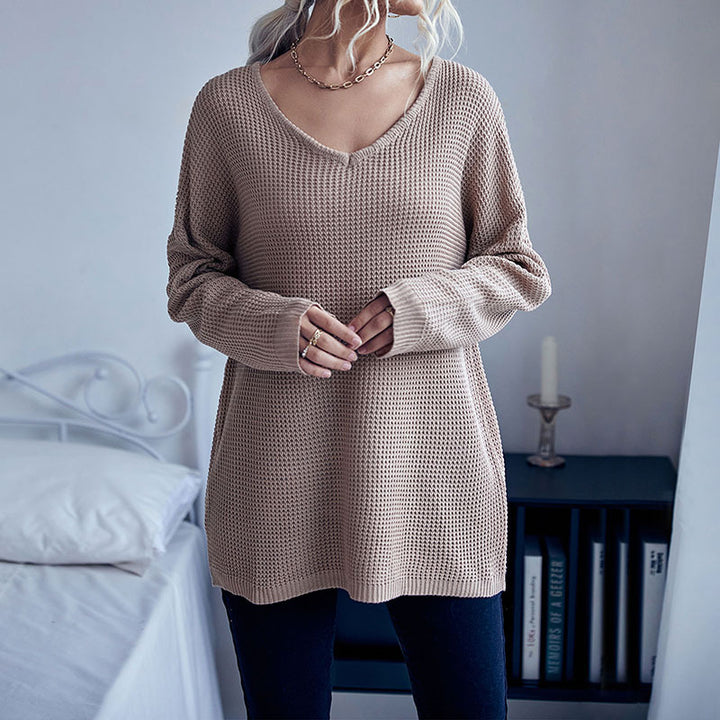 Damen Oversize Waffelstrick-Pullover mit One-Shoulder-Schnitt und lässigem Saum Drune