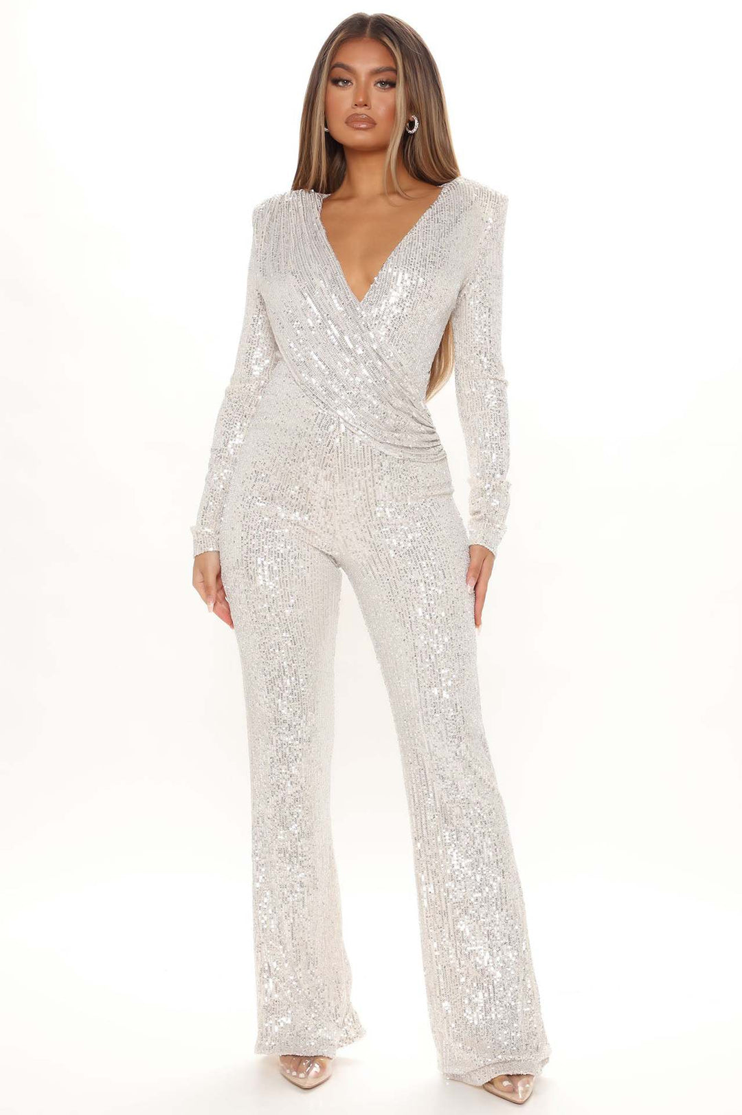 Damen Glamouröses Jumpsuit mit schimmernden Pailletten und weiten Ärmeln Drune