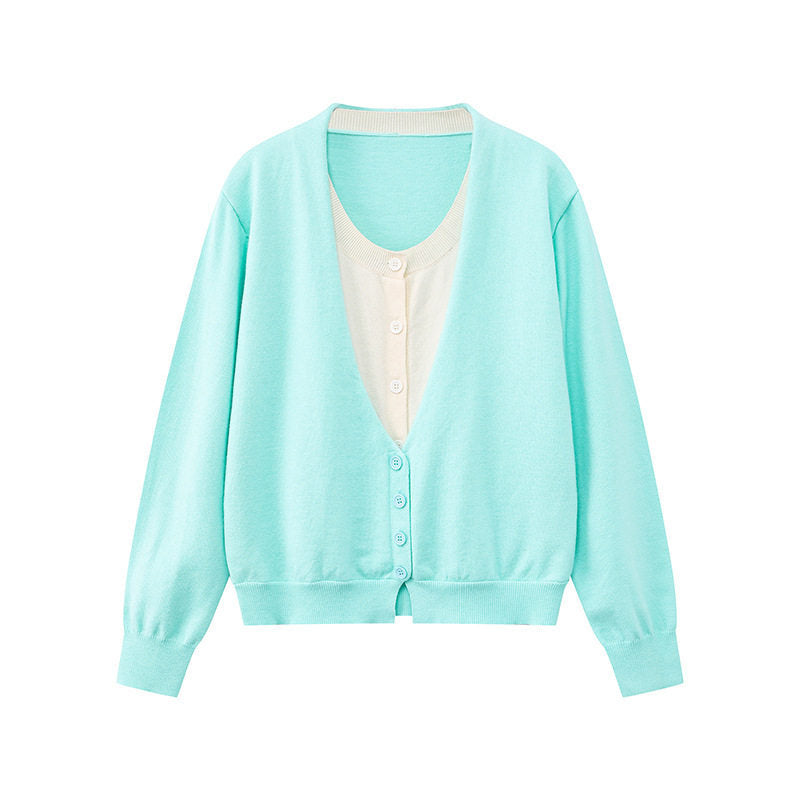 Damen Zweilagige V-Neck-Strickjacke mit integriertem Henley-Innenlayer Drune