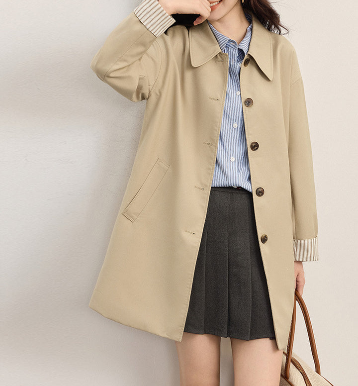 Damen Modische Übergangsjacke mit breitem Kragen und Knopfdetails Drune