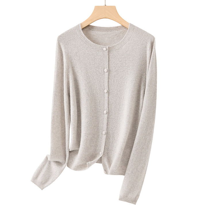 Damen Feiner Rundhals-Cardigan aus softem Feinstrick mit durchgehender Knopfleiste Drune