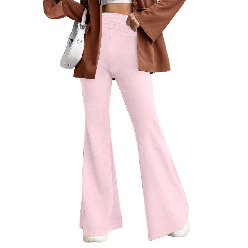 Damen Hohe Taille Flared Hosen mit weitem Bein und elastischem Komfortbund Drune