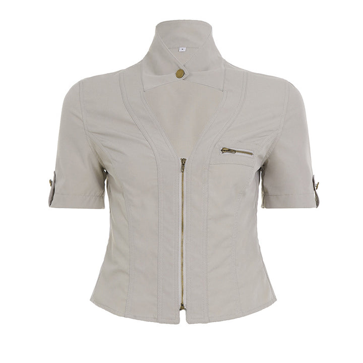 Damen modische Kurzjacke mit strukturiertem Schnitt und praktischen Brusttaschen Drune