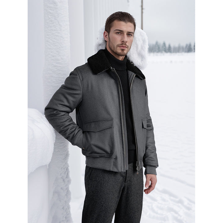 Herren modische Bikerjacke aus hochwertigem Wollmix mit warmem Futter Drune