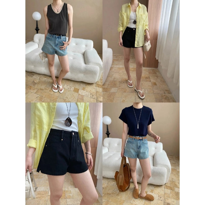 Damen lässige Denim-Shorts mit hohem Bund und klassischem Schnitt Drune